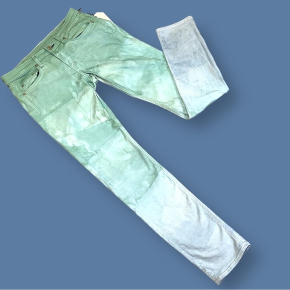 Originally White Slim Boyfriend Style Jeans Ombre Dip Dyed in Sage. Size 26 - Picture 4 of 11